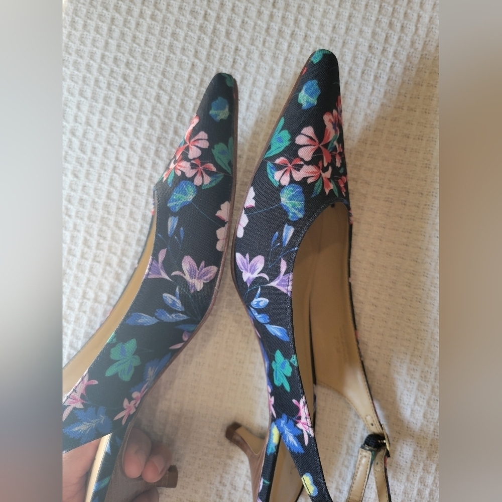 Talbots Women's Floral Slingback Heels - Black - Picture 10 of 11